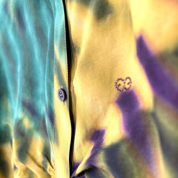 Escada Sport Women Sz 42 Large Silk Blend 3/4 Sleeve Blouse Shirt Top Mardi Gras - Picture 3 of 10